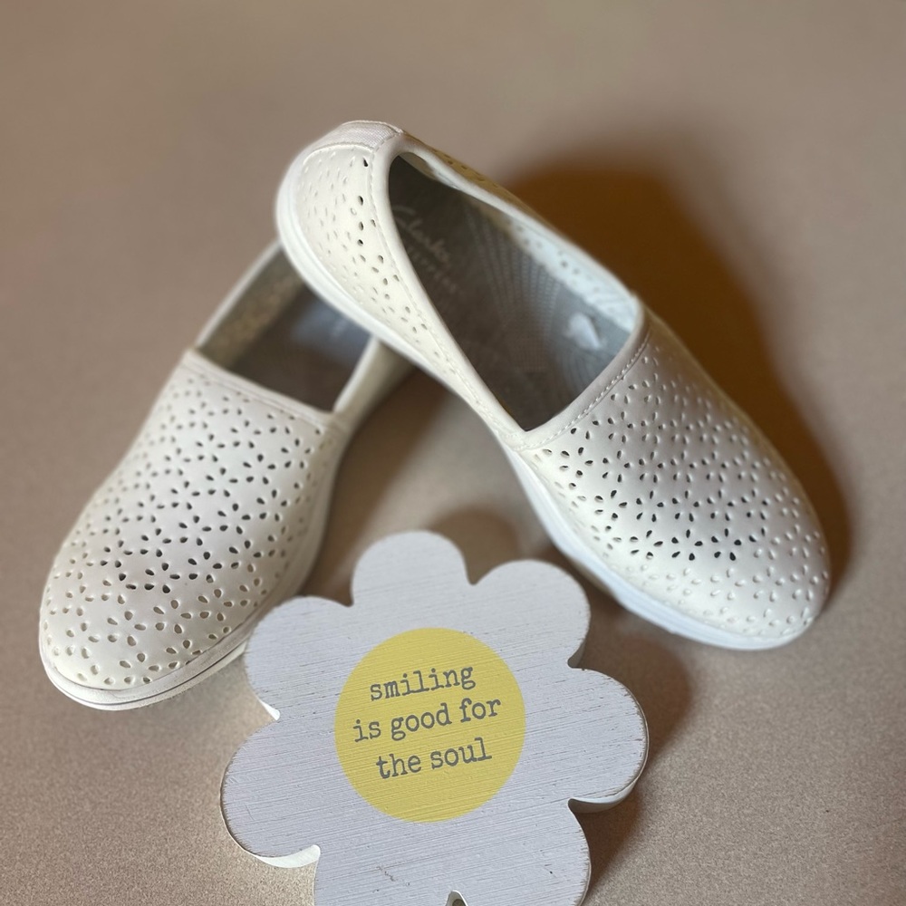 Clark’s white comfort shoes